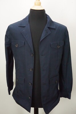 Isaia Napoli 100% Cotton Solid Blue Mens Overshirt Coat Jacket 46R eu Brand New 