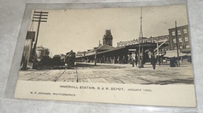 Haverhill Station B&M Depot Boston Maine 1905 RPPC Locomotive Postcard! MA