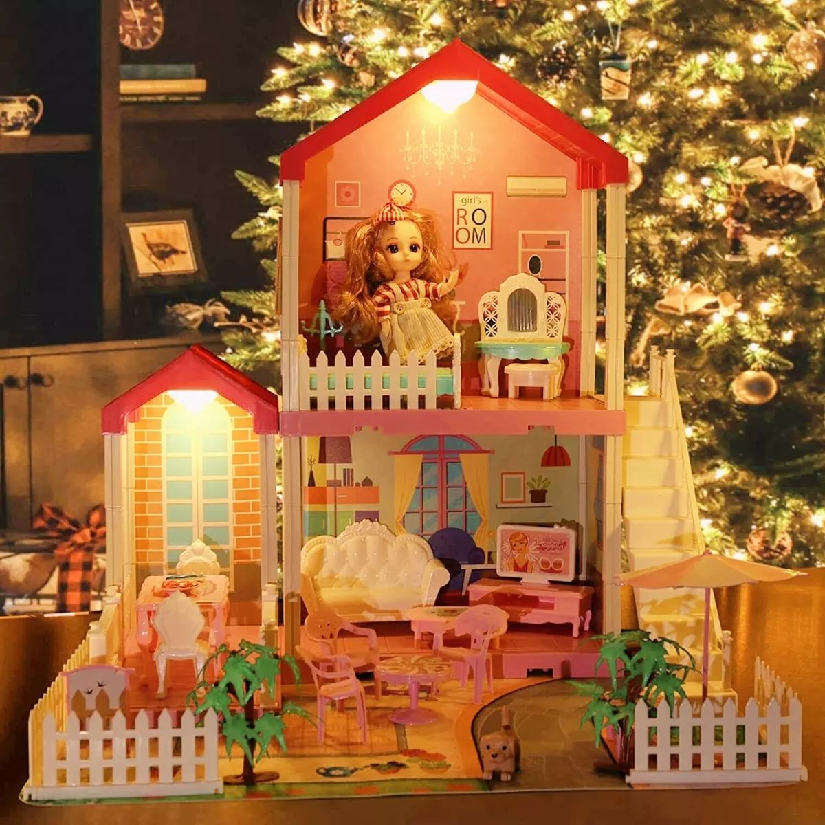 Dream House Doll House Kit, DollHouse with LED Lights , 4 Floors with 3  Dolls/Doll Accessories /Pets/Furnitures DIY Pretend Play Large Doll House  Building Toys Playset House, Gift for Girls Toddlers price