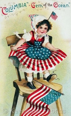Fourth Of July Girl Flag Cotton Quilt Block Multi Sizes (F2
