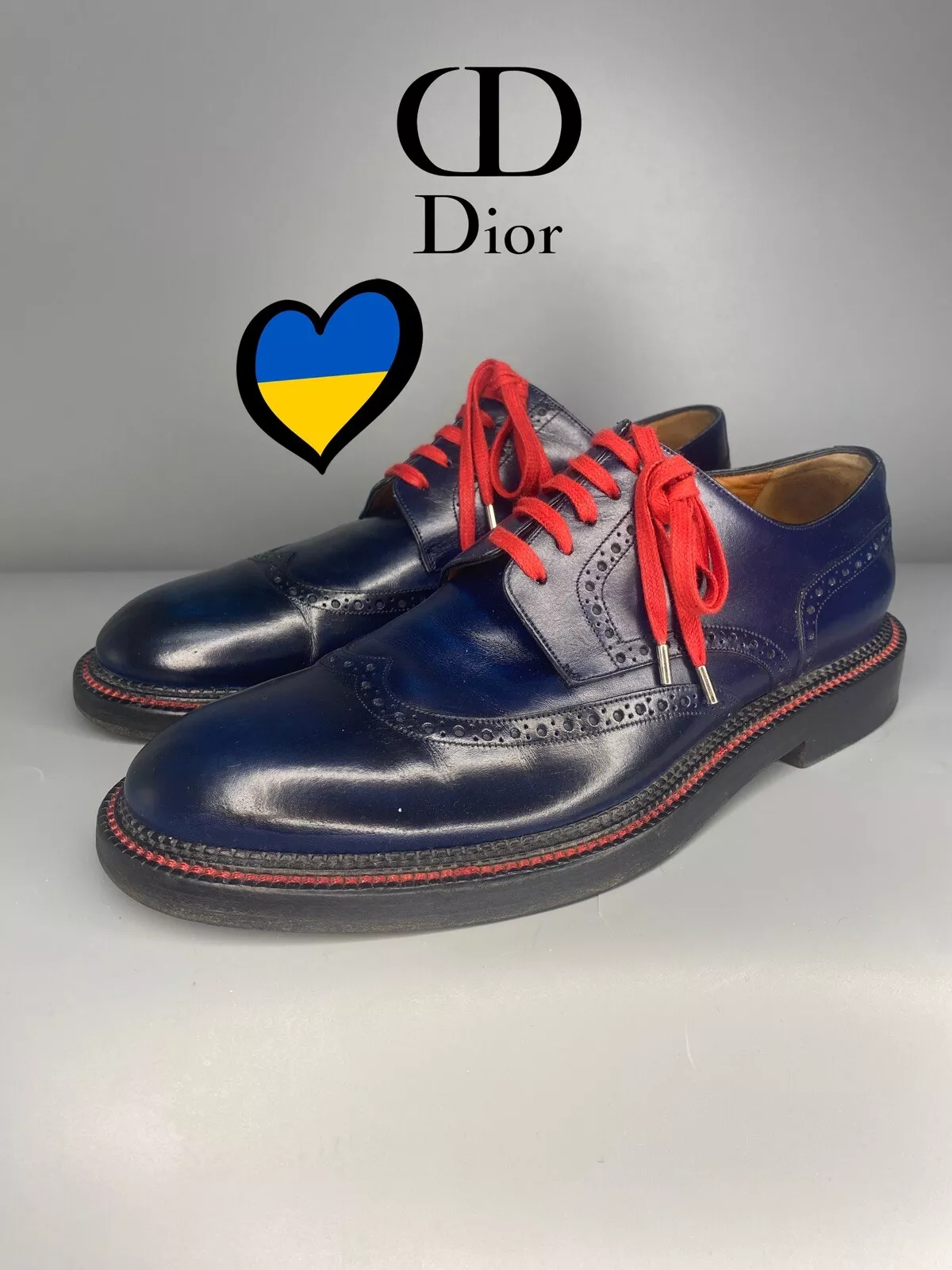 Chaussures habillées homme Dior bleu marine et rouge Brogues Oxford rare taille 42 27,5 cm