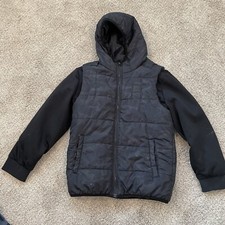 Under Armour Puffer Jacket Youth L Black Camo Full Zip Hooded Logo With Sleeves