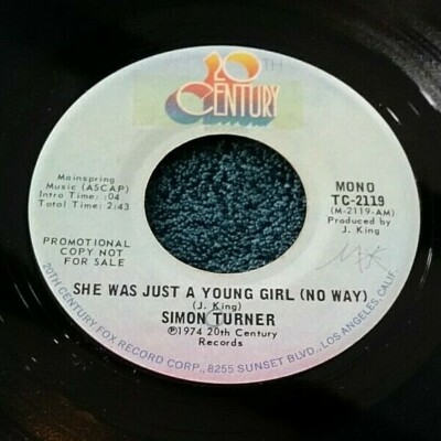 Simon Turner - She Was Just a Young Girl (No Way) Mono/stereo 45 Promo 20th