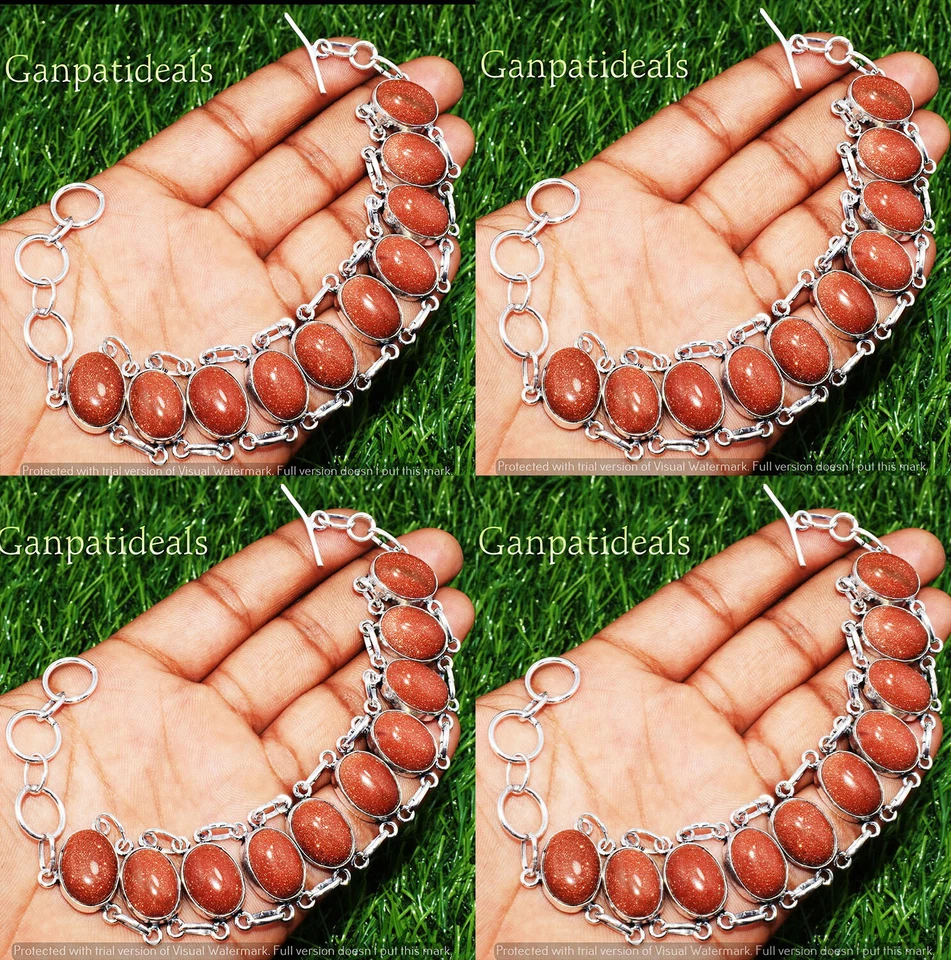 Pulsera grande de piedras preciosas de moda de piedras solares enchapada en plata de ley 925 joyas Foto 3 de 4