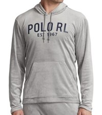 Polo Ralph Lauren Men's Velour Loungewear Long Sleeve Hoodie Grey Gray NWT