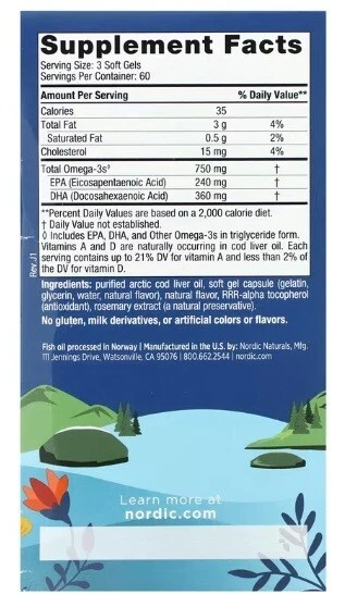 Nordic Naturals, Arctic Cod Liver Oil, 750mg Omega-3, Zitrone, 180 Weichkapseln - Bild 3 von 3