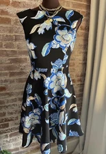 New! White House Black Market Floral Scuba Knit Fit & Flare Sleeveless Dress 0