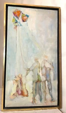 antique original Spitz abstract pop figures flying kites oil painting on canvas
