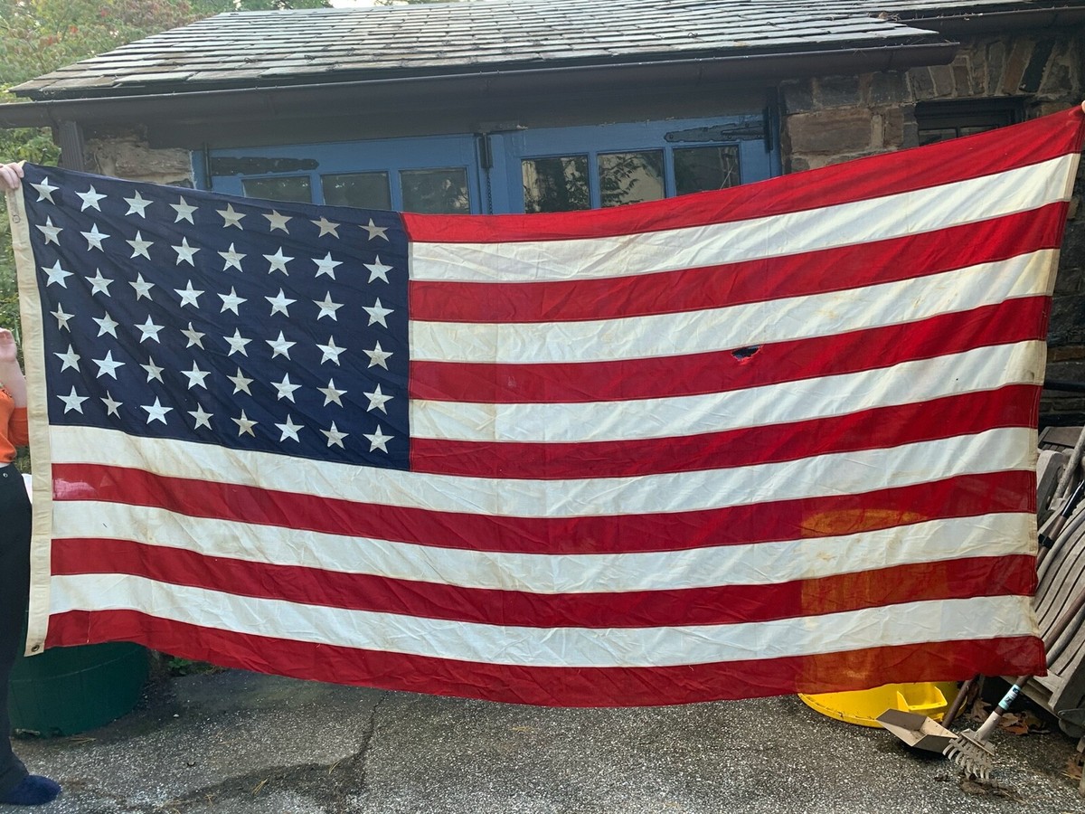Vintage 48 Star Dettras Bulldog Bunting American Flag 5'x9 1/2