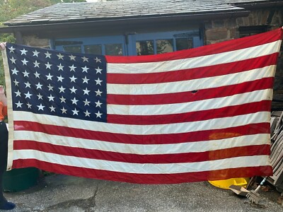 Vintage 48 Star Dettras Bulldog Bunting American Flag 5'x9 1/2