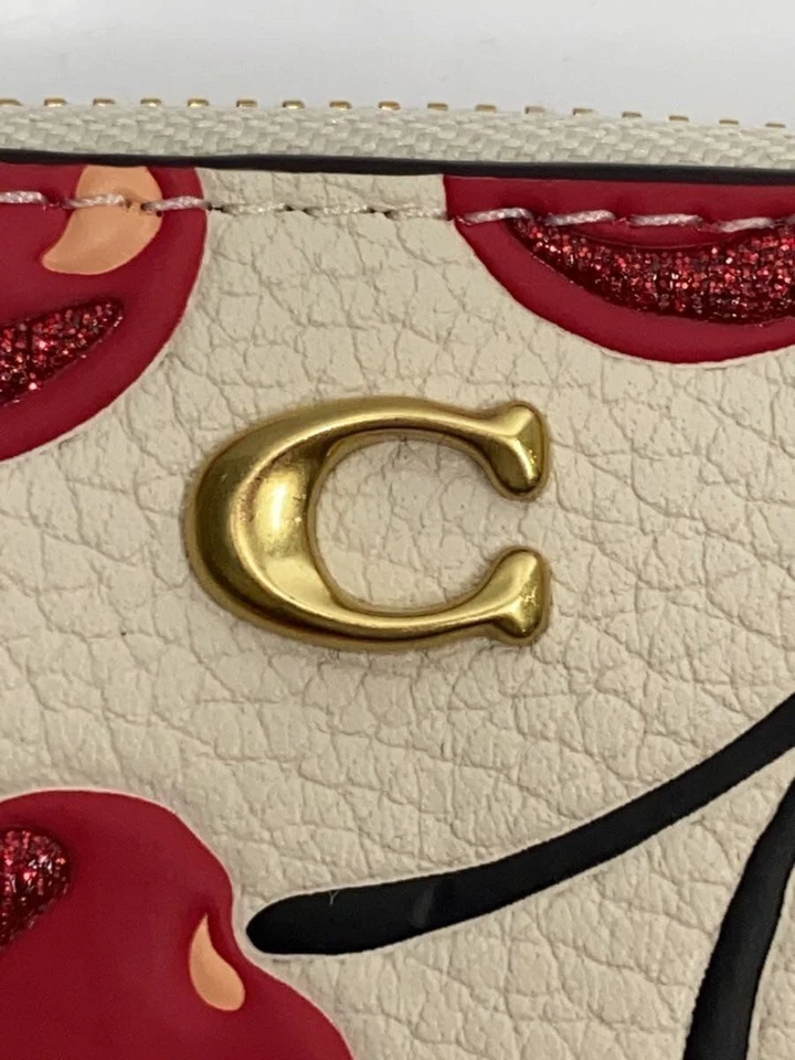 Estuche para tarjetas Coach CZ117 para mujer de cuero color crema patrón completo usado Foto 3 de 4