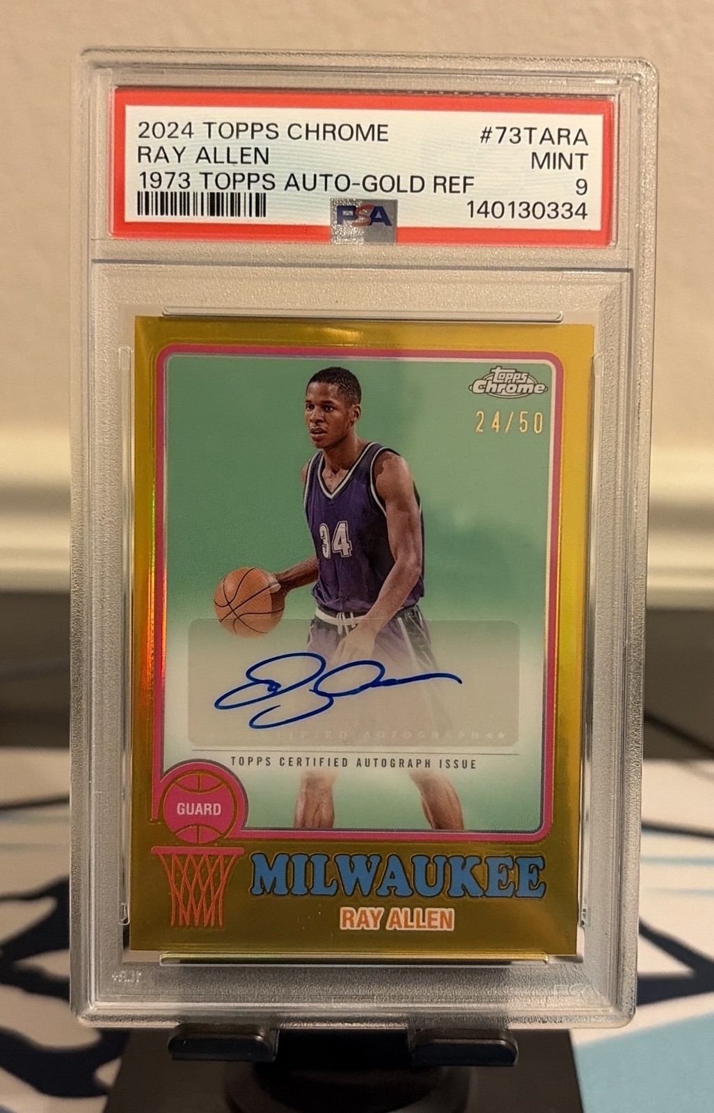 2024-25 Topps Chrome - 1973 Topps Autographs Ray Allen /50 PSA 9 Auto Gold