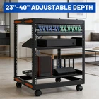 12U 4 Post Open Frame Server Rack Network 23"-40" Adjustable w/ Casters Shelves
