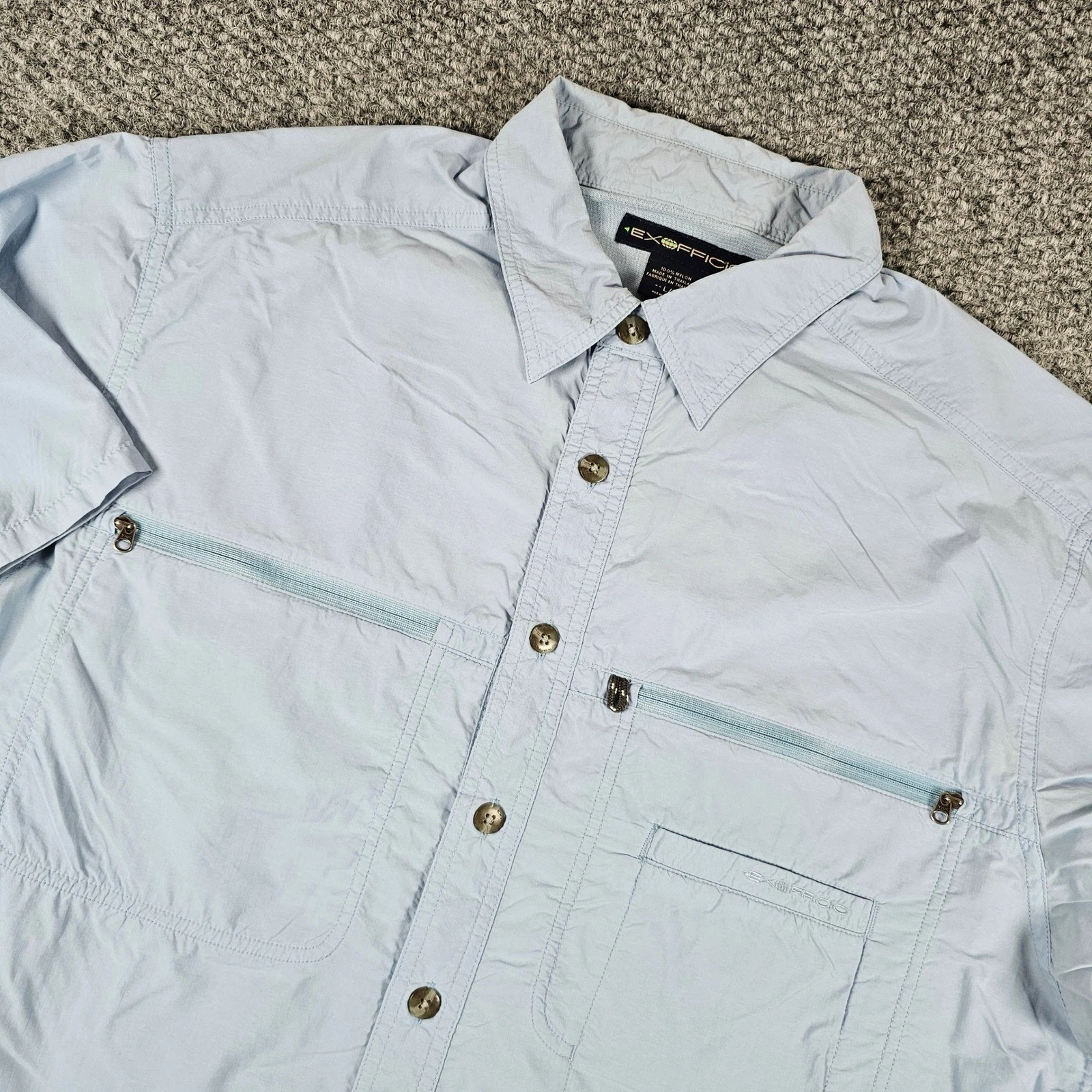 ExOfficio Ventilated Fishing Hiking Shirt Large Light Blue Nylon Short Sleeve
Opens in a new window 