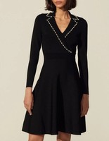 Sandro Paris Damen Strickkleid Kleid Schwarz Kragen KnöPfe Gr. 34 Xs Mini