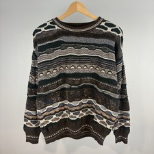 Brandini Sweater Mens Medium Multicolor 3D Knit Geometric Pullover Crewneck