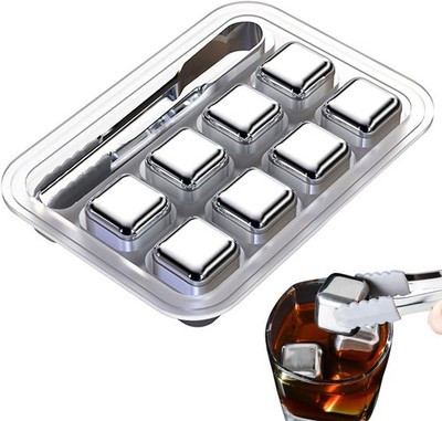 Whiskey Stones 8 Pack, Metal Reusable Ice Cubes, Stainless Steel Ice Cubes, Suit