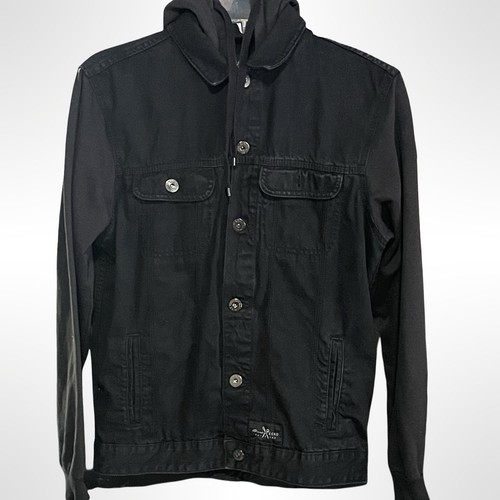 Marc Ecko Cut & Sew Denim Jacket Men's Large Hooded Black - Picture 2 of 7