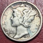 1937-S Mercury Silver Dime. Better Grade. Free Shipping
