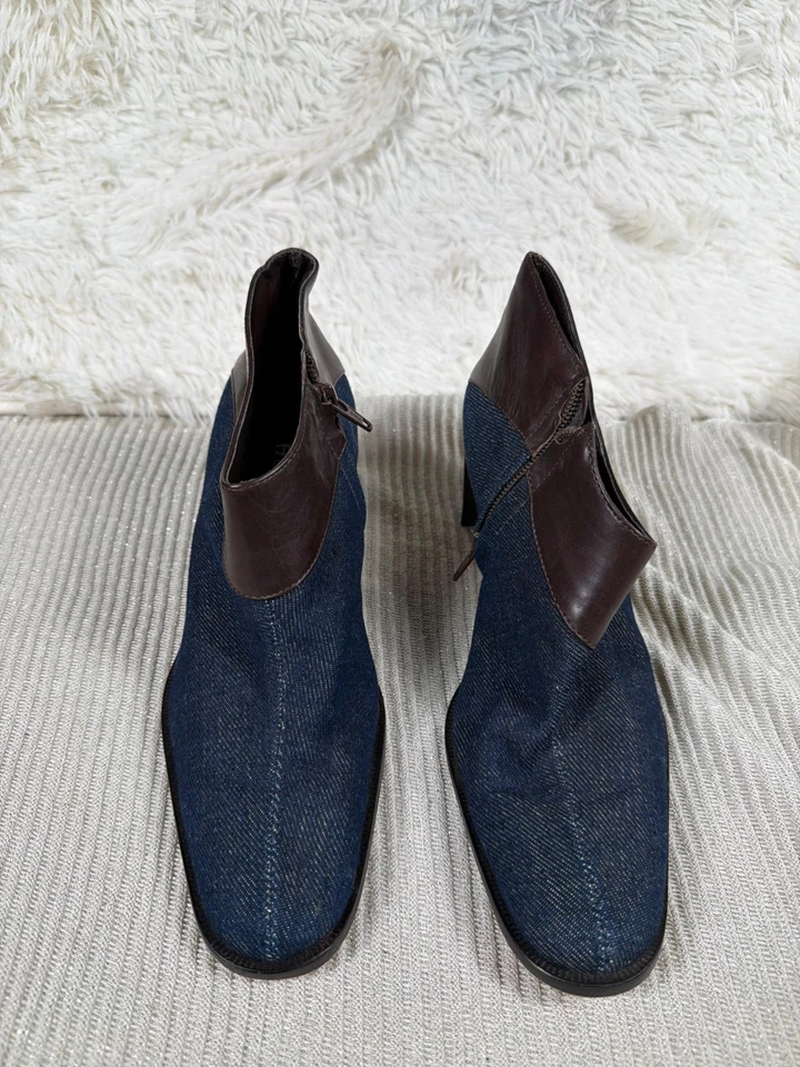 Botines Etienne Aigner Donnie Azul Denim/Marrón Cuero Tacón Bloque Talla 8M Foto 2 de 4