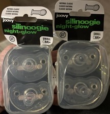 Joovy Silinoogie Baby Pacifier Night-Glow Natural Classic Newborn  4 Pcs Nib