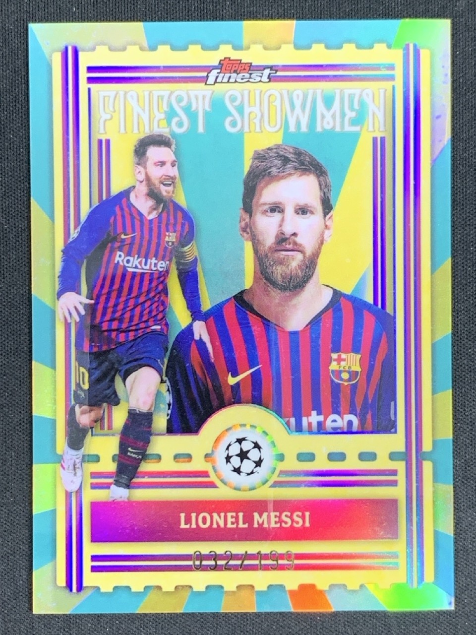 Lionel Messi 2025-26 Topps Finest UCC Showmen Aqua Refractor /199 #FS-19