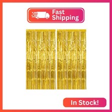 2 Pack Gold Backdrop Birthday Decorations Foil Curtain Backdrop Gold Streamers D