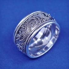 Size 8.25, vintage Sterling silver handmade band, 925 swirl ring with beads