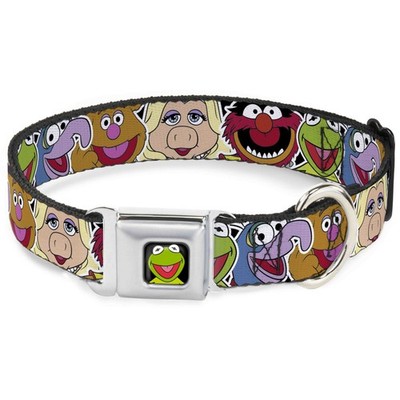Dog Collar DYBI-Kermit Face Full Color Black Muppets Faces CLOSE-UP Black WIDE-L