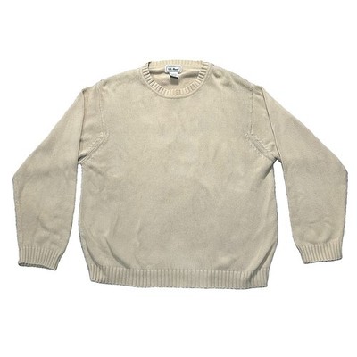 Vintage LL Bean Knit Sweater 100% Cotton Ribbed Crewneck Pullover Mens L Beige