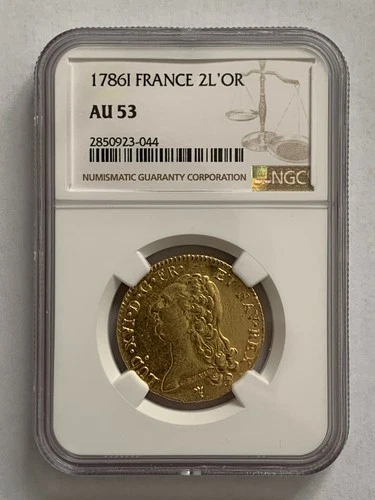 France ~ 1786 I ~ 2 Louis D’or ~ Gold ~ KM# 592.7 / #705 ~ NGC Certified ~ AU 53