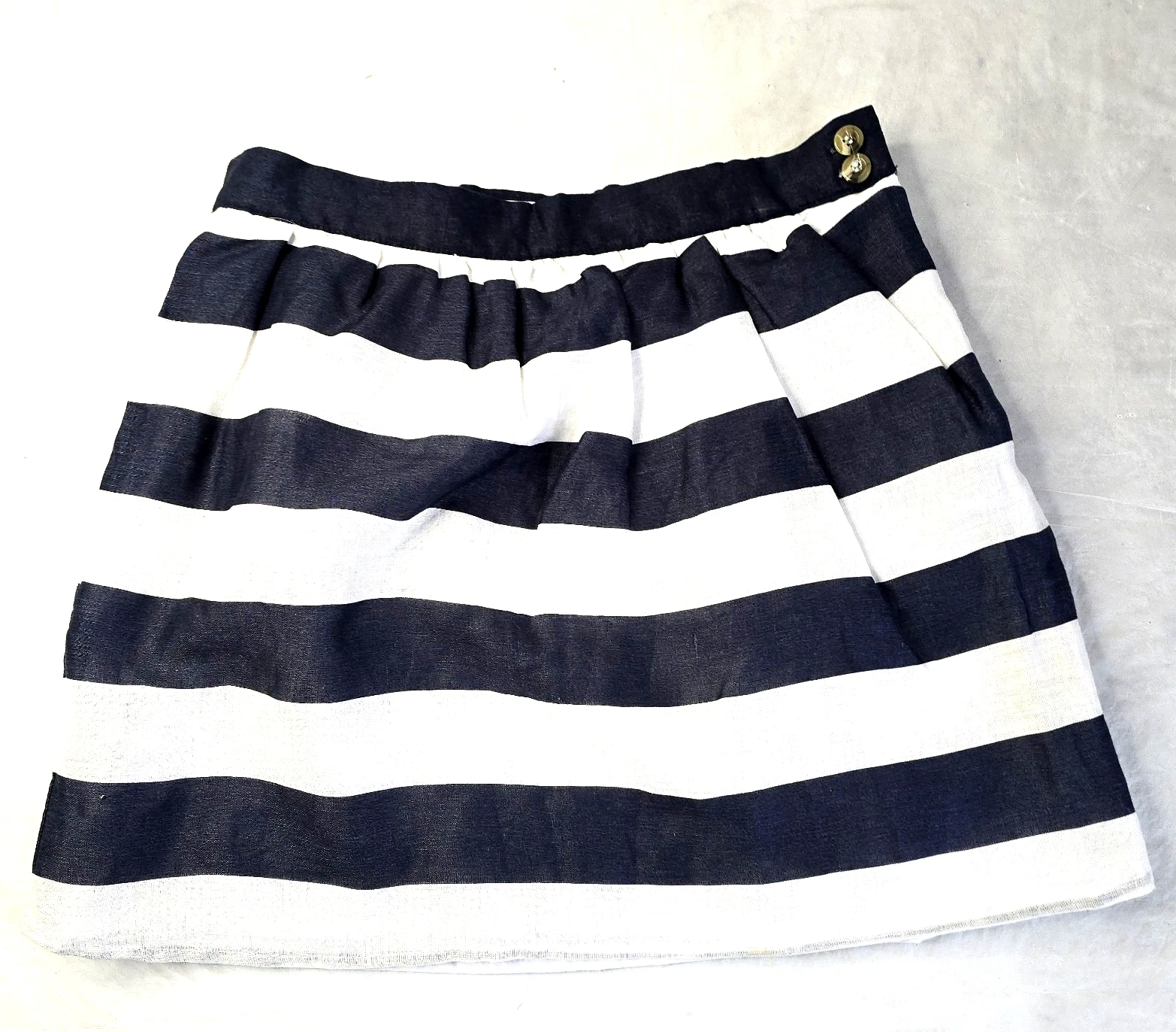 Kenar Short A-Line Striped Skirt Linen White Blue Lined Nautical Side Zip 6 NWT