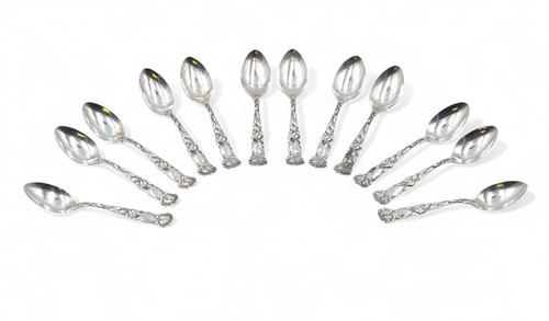 ANTIQUE ART NOUVEAU ALVIN BRIDAL ROSE 12 CREAM SOUP SPOONS STERLING SILVER