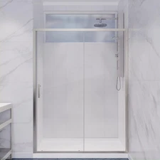 72 X 48 Inch Framed Shower Door in Brushed Nickel | Halberd Water Repellent Glas