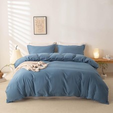 100 Washed Cotton Duvet Cover King Size Soft Breathable Durable Bedding with...