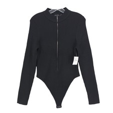 NWT GOOD AMERICAN Virgo Rib 1/2 Zip Bodysuit Long Sleeve Stretch Black Size 2XL