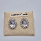 Vintage 925 Sterling Silver & Austrian Crystal Stud Halo Earrings Silver Tone