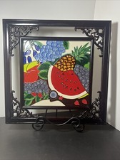 Wall Hanging Glass Mosaic Art Mixed Fruit Handmade 17.5  X 17.5  