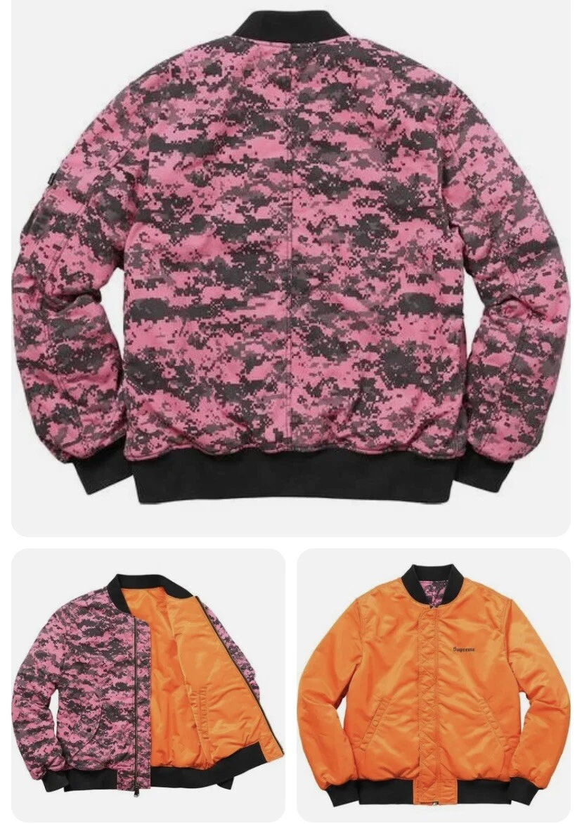 Veste de bombardier réversible Supreme NY rose authentique Digi camo MA 1 FW 17 grande