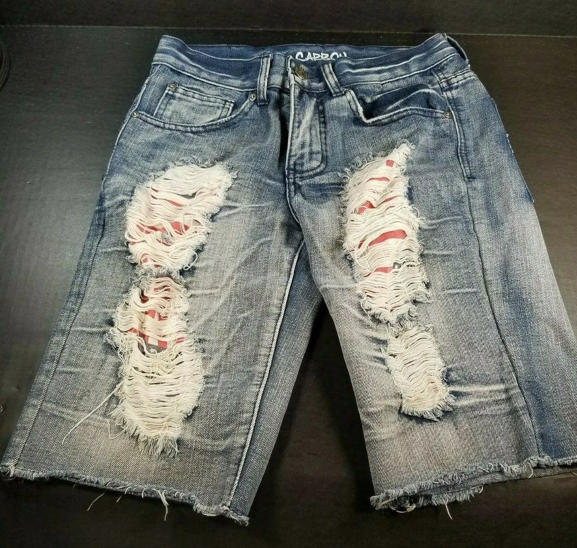 Red ripped cheap jean shorts
