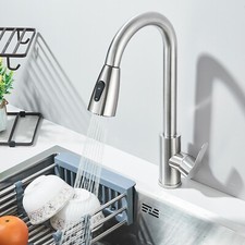 Kitchen Sink Mixer Tap 360° Swivel Pull Out Single Lever 1 Hole Brushed Faucet