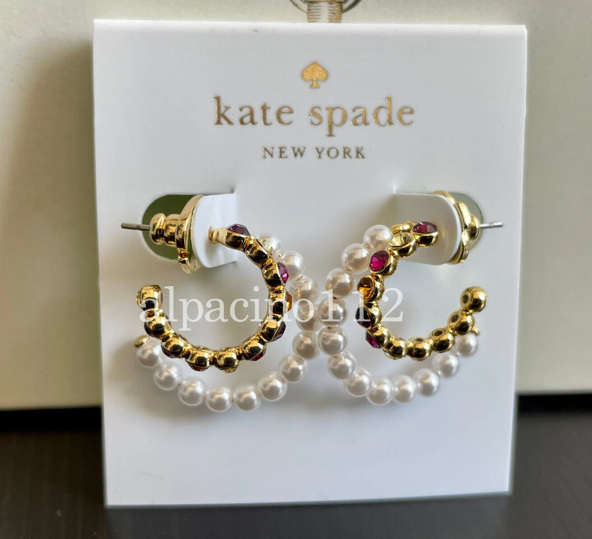 Kate Spade New York Pearl Caviar Double Gold Multi Huggie Hoop