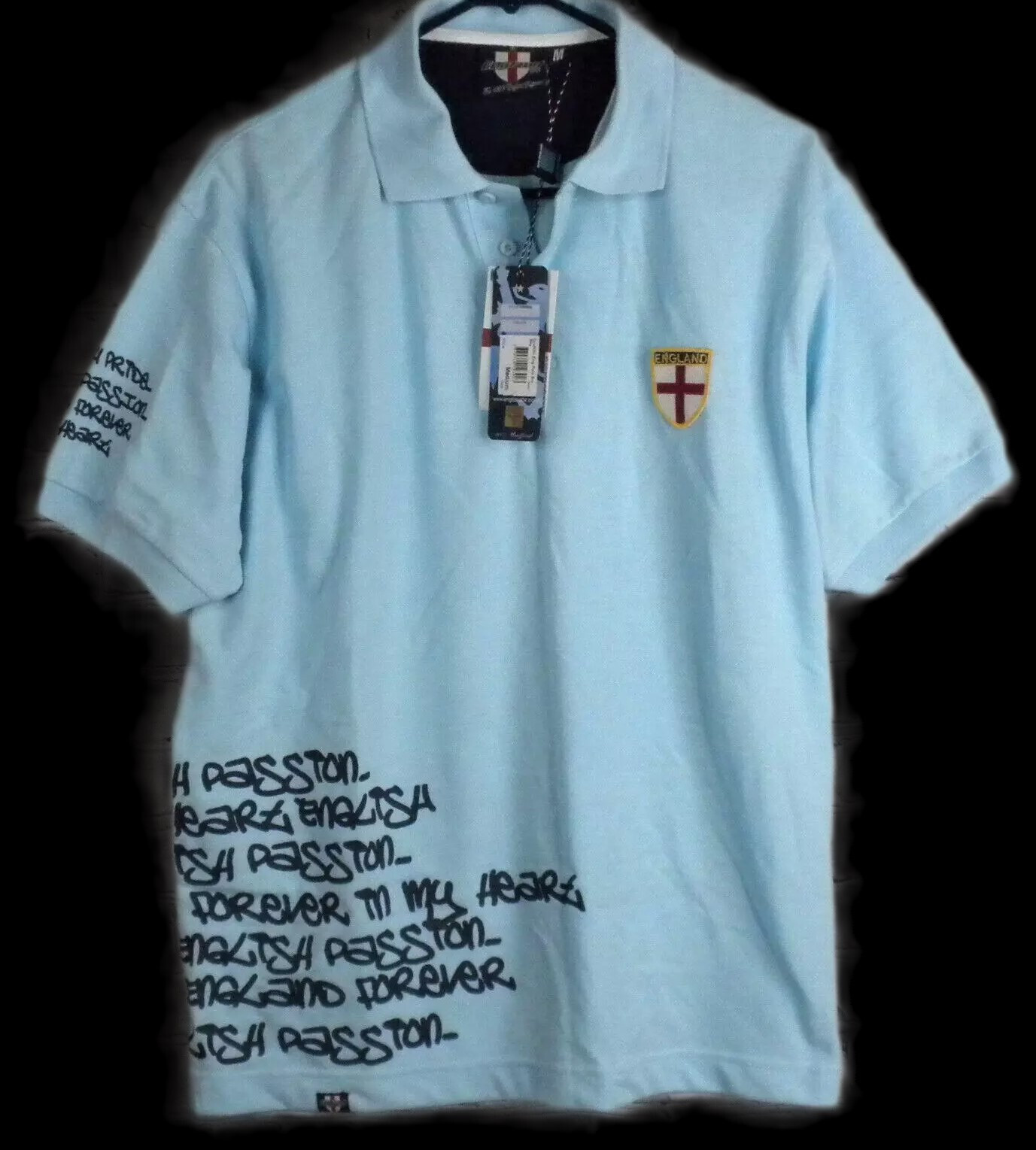 England 04 Men's Sky Blue Graffiti Polo Shirt  Size M