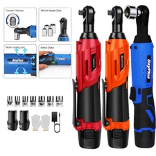 3/8'' Cordless Ratchet Right Angle Wrench Impact Power Tool 2 Battery & 7 Socket