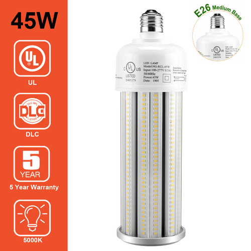 45W LED Corn Light Bulb 5000K E26 Medium Base Replace 175W HID/HPS High Bay Lamp - Picture 1 of 9