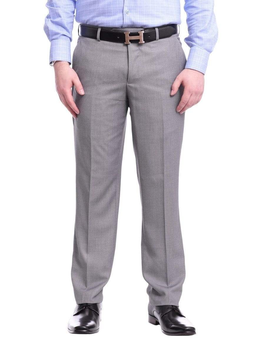 Raphael Men's Washable Flat Front Slim Fit Light Gray Dress Pants | eBay