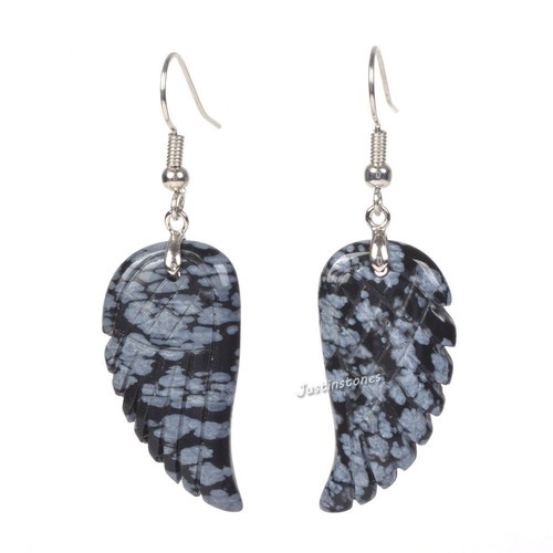 30mm Carved Rock Gemstone Crystal Angel Wing Healing Handmade Dangle Earrings - Picture 87 of 133
