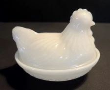 Vintage Hazel Atlas Hen on Nest Miniature Milk Glass Trinket Dish with Lid