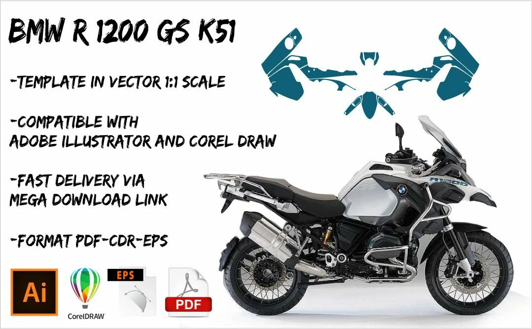 BMW R 1200 GS K51 template vector 1 1 real scale EPS PDF CDR format