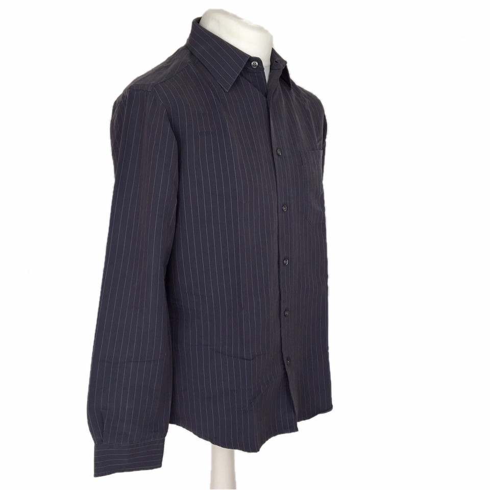 Mens MARKS AND SPENCER SP Navy Blue Striped SHIRT SIZE S Small Long